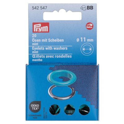 Prym Eyelets with washers, 11 mm, mint/silver-coloured