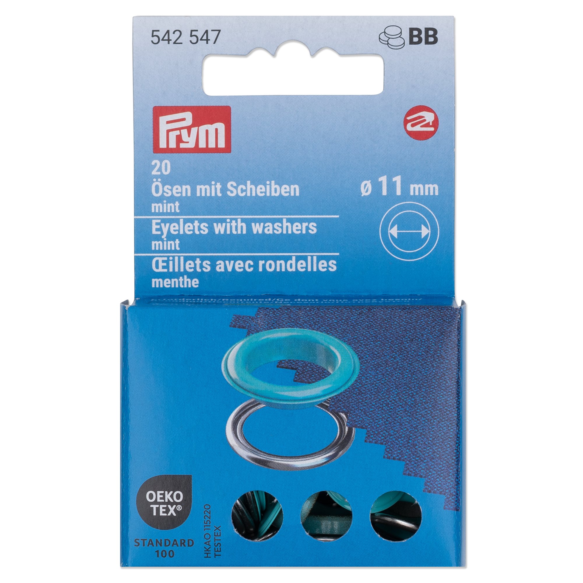 Prym Eyelets with washers, 11 mm, mint/silver-coloured