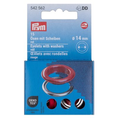 Prym Eyelets with washers, 14 mm, red/silver-coloured