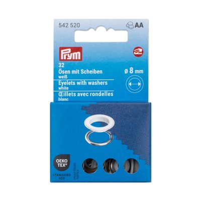 Prym Eyelets with washers, 8 mm, white/silver-coloured