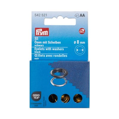 Prym Eyelets with washers, 8 mm, black/silver-coloured