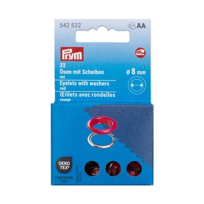 Prym Eyelets with washers, 8 mm, red/silver-coloured