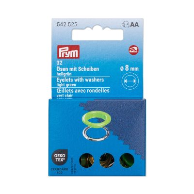 Prym Eyelets with washers, 8 mm, light green/silver-coloured
