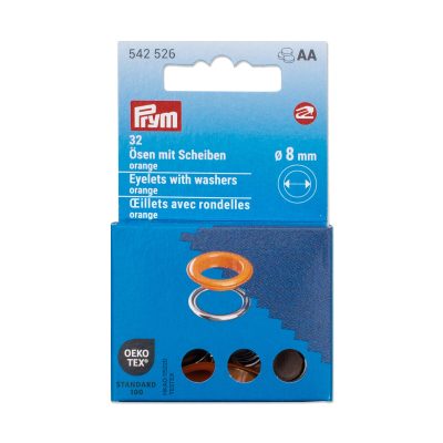 Prym Eyelets with washers, 8 mm, orange/silver-coloured