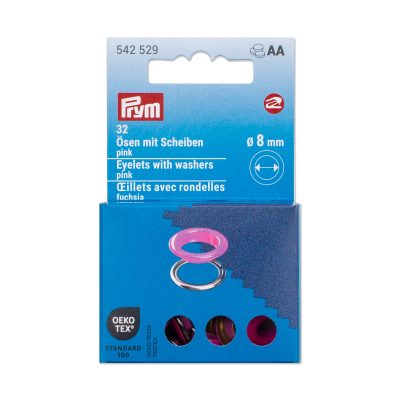 Prym Eyelets with washers, 8 mm, pink/silver-coloured