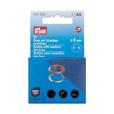 Prym Eyelets with washers, 8 mm, dark brown/silver-coloured